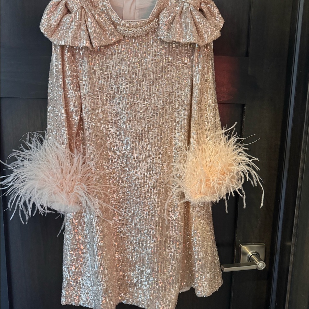 Sparkling Sequin Dress with Feather Cuffs by Junona